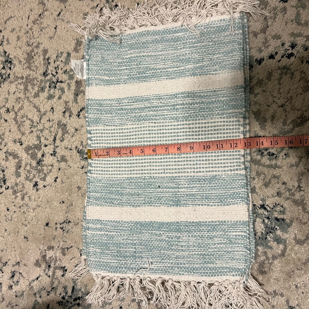 Set of 4 Aqua Blue & White Fringe Placemats 20x13 Coastal Farmhouse - Picture 3 of 4